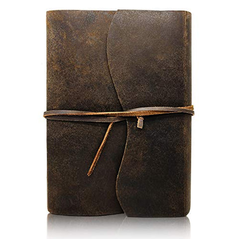 A5 Dark brown leather journal with wrap around tie