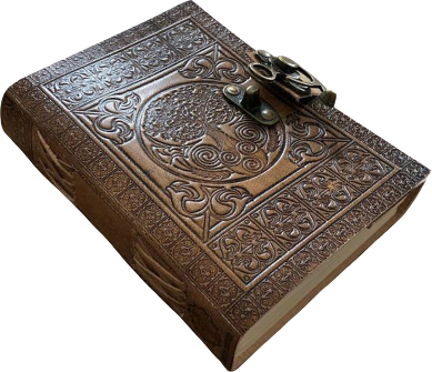 A5 Tan leather journal with metal clasp, embossed with tree of life