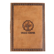 Rear of Ciannait brown leather notebook, embossed with Tree of Life