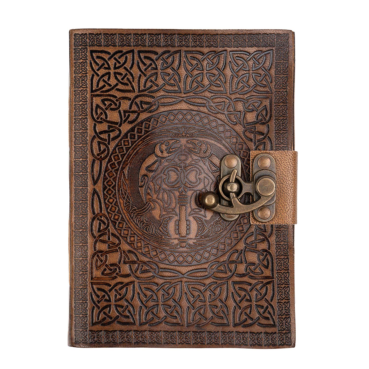 DreamKeeper Ciannait. A5 handmade leather journal with superbly handcrafted Celtic design. 18x13cm