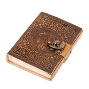 A5 tan leather journal with metal clasp and embossed with Celtic design