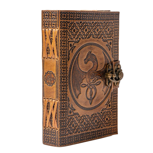 Kaida - A6 Handmade Leather Journal - Celtic Dragon Design - Soft Leather Pocket Notepad - Dreamkeeper Journals