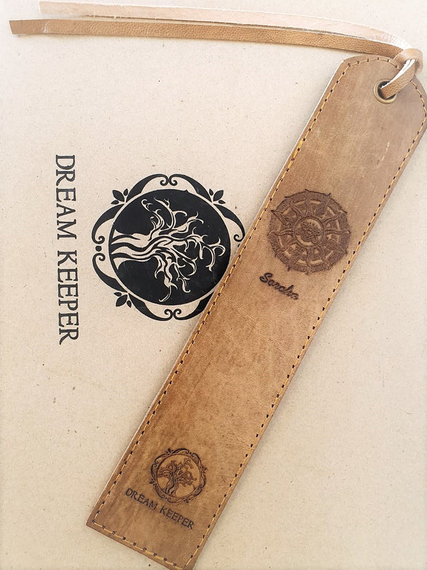 Pair of Handmade Leather Bookmarks with DreamKeeper Sun Design - Sorcha